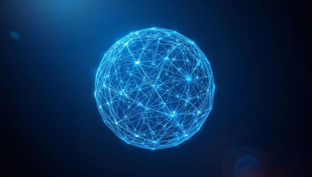 Blue Digital Sphere with Luminescent Nodes and Connections