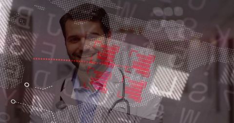 Smiling physician using augmented reality hud to access digital patient records