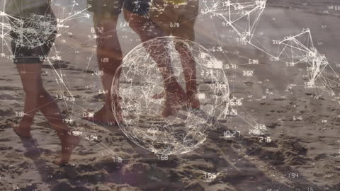 Digital Data Network Overlaid on People at Beach