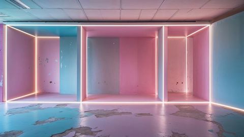 Neon-lit alcove installation with pastel tones