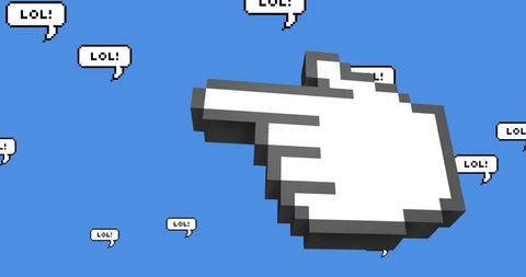 Digital cursor with lol speech bubbles on blue background
