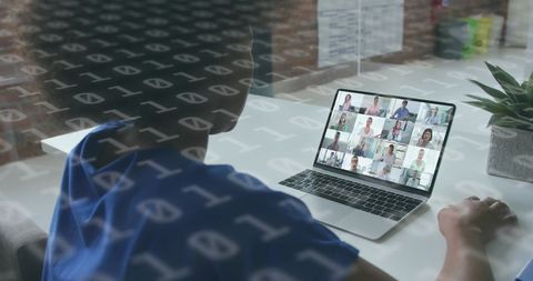 Diverse Team Virtual Meeting with Binary Overlay Concept - Download Free Stock Images Pikwizard.com