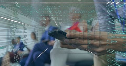 Businessman Using Smartphone with Data Overlay Concept