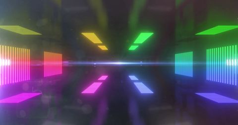 Neon tunnel with digital elements and gradient colors