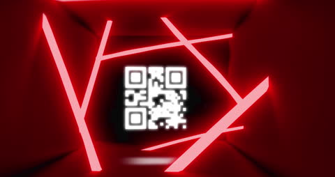 Dynamic QR Code with Neon Red Lights Tunnel