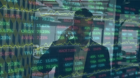 Businessman Using Smartphone Amid Financial Data Projections