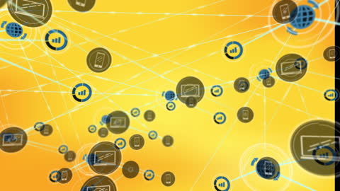 Digital Icon Network on Vibrant Yellow Background