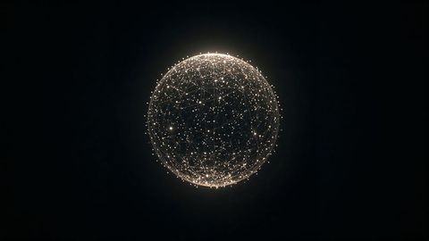 Floating Glowing Network Sphere in Dark Void