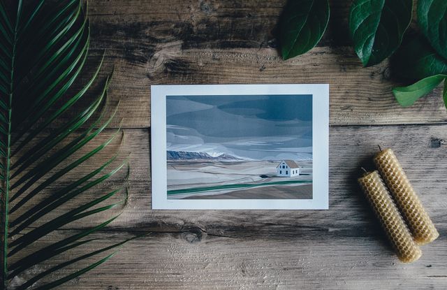 Top View of Framed Landscape Art With Rustic Decor - Download Free Stock Photos Pikwizard.com