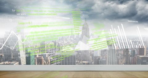 Digital Data and Analytics Overlay on Urban Skyline - Download Free Stock Images Pikwizard.com