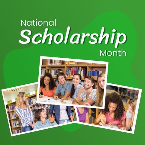 Diverse students celebrating national scholarship month