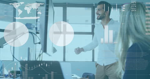 Businessman Celebrating in Data-Driven Office