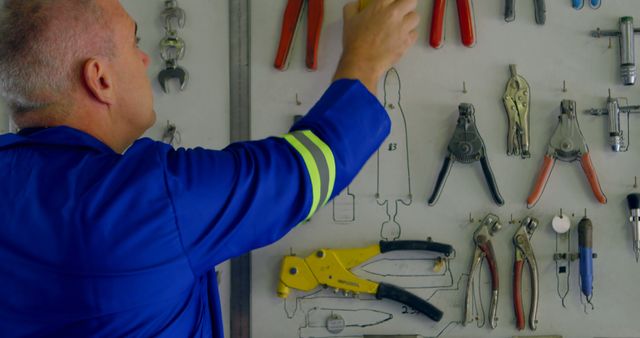 Mechanic Organizing Tools on Pegboard in Workshop - Download Free Stock Images Pikwizard.com