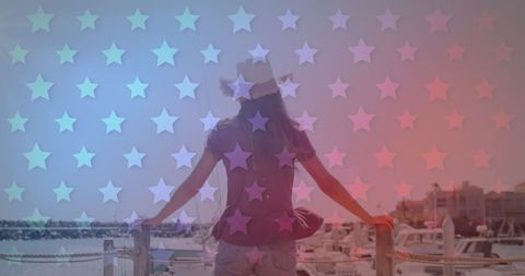 Silhouette Woman Celebrating American Independence on Pier - Download Free Stock Images Pikwizard.com