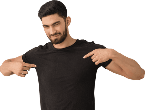 man in black shirt pointing transparently at chest area - Download Free Stock Videos Pikwizard.com