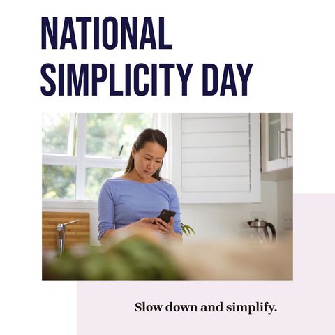 woman embracing national simplicity day with smartphone - Download Free Stock Templates Pikwizard.com