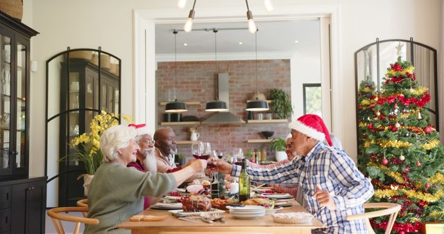 Senior Family Celebrating Christmas with Festive Meal and Toast - Download Free Stock Images Pikwizard.com