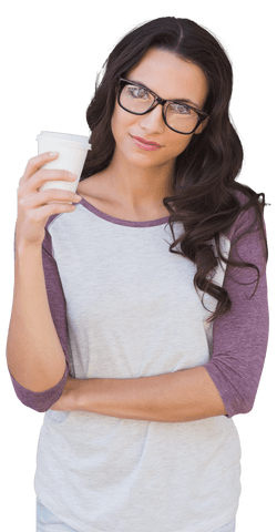 Transparent Casual Businesswoman Holding Coffee Cup Concept