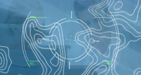 Digital Interface with Abstract Lines Overlaying Business Meeting