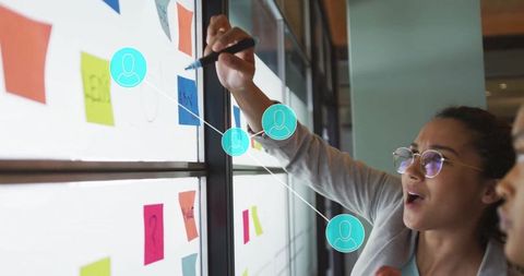 Team collaborating with innovative user interfaces and brainstorming