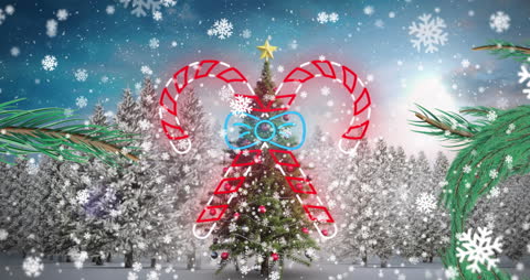 Christmas Candy Canes and Snowflakes in Winter Wonderland