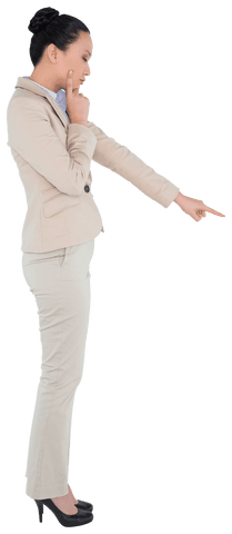 Transparent Asian Businesswoman Pondering and Pointing