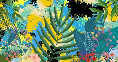 Vibrant Botanical Leaves with Color Splashes Artwork - Download Free Stock Images Pikwizard.com