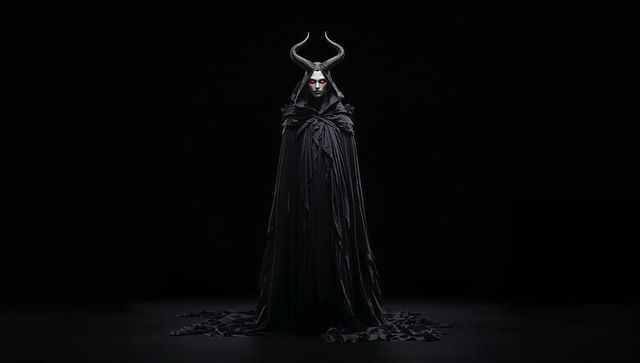 Cosmic horned entity in mystic darkness with gleaming persona