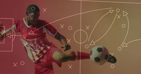 Strategy Meets Action: African American Soccer Player Kicking Ball