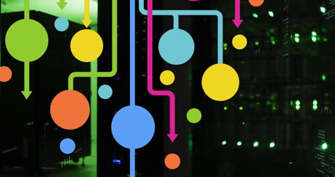 Colorful Infographics Overlay Modern Data Processing Center