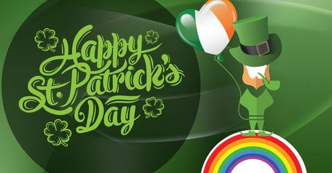 St. Patrick's day celebration with leprechaun and rainbow