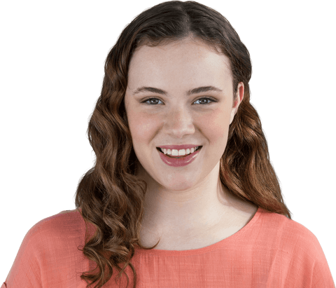 Transparent portrait of a smiling brunette woman