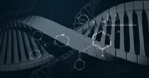 Chemical Structures Overlay on Spinning DNA Strand - Download Free Stock Images Pikwizard.com