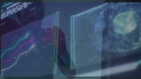 Senior Man Boxing with Futuristic Digital Data Overlay