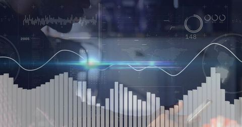 Business Professional Analyzing Data with Digital Holograms