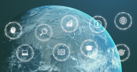 Futuristic Global Technology Icons Overlaying Earth
