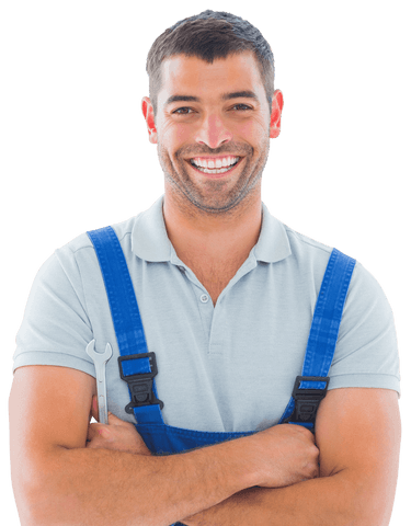 Happy Caucasian Male Worker in Blue Overalls with Transparent Background - Download Free Stock Videos Pikwizard.com