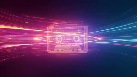 Neon Cassette Emits Vibrant Streaks in Dark Futuristic Animation