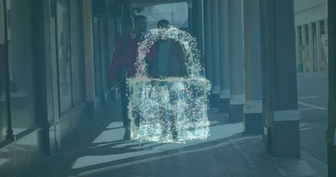 Digital Security Concept with Friends and Virtual Padlock Overlay