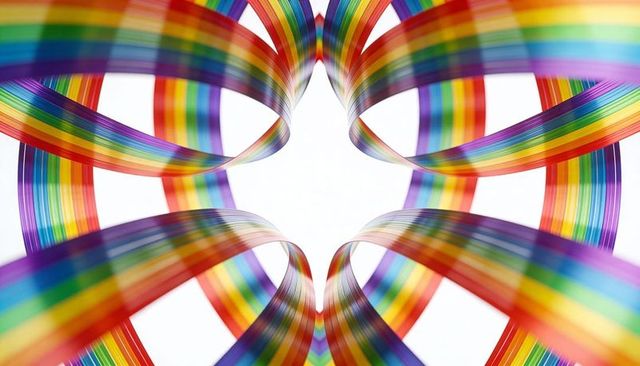 Looping rainbow ribbons forming star-shaped center with translucent spectrum motion
