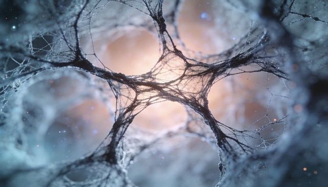 Luminescent fibers forming porous circular network with backlit bokeh organic microstructure