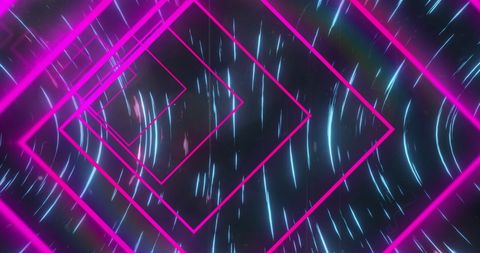 Futuristic neon tunnel with glowing geometric shapes
