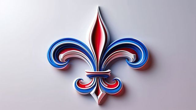 Colorful Fleur-de-Lis with Red, White, and Blue Ribbons on Gradient Background