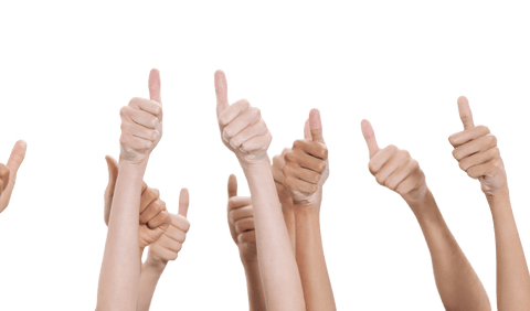 Transparent raised thumbs up in celebratory gesture