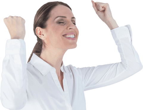 Transparent Success with a Confident Businesswoman Cheers