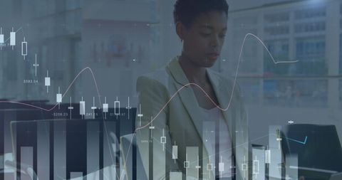 Professional Analyzing Financial Data with Graphs Overlay