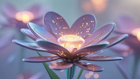 Futuristic Metallic Flower with Glowing Light Elements