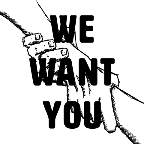 Digital holding hands with message we want you transparent design