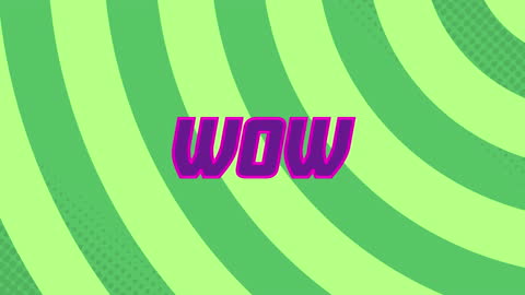 Vibrant Retro Style Wow Text on Green Spiral Background