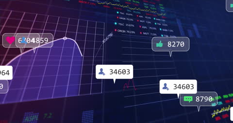 Digital Networking with Stock Market Data and Social Media Icons